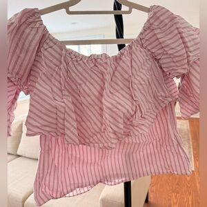 Wayf Pink Striped Off-Shoulder Blouse
